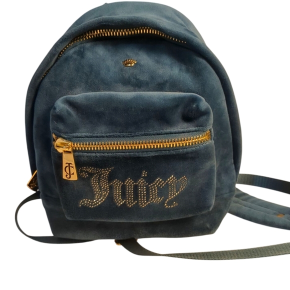 NEW Juicy Couture Bag Velvet Mini Backpack Blue Pockets Adjustable Ret$178 - Picture 2 of 7